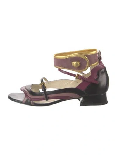 Pre-owned Prada Leather Flats In Black/gold/purple