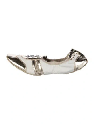 Pre-owned Prada Leather Flats In Gold/metallic/white