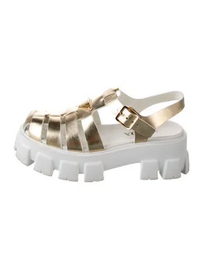 Pre-owned Prada Leather Flats In Gold/white