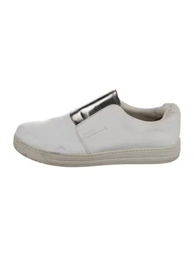 Pre-owned Prada Leather Flats In Silver