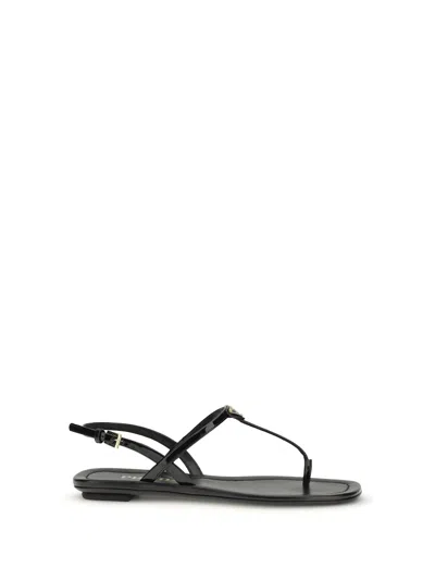 Prada Triangle Logo Patent Leather Thong Sandals In Multi