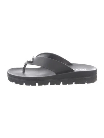 Pre-owned Prada Leather Flip Flops In Black
