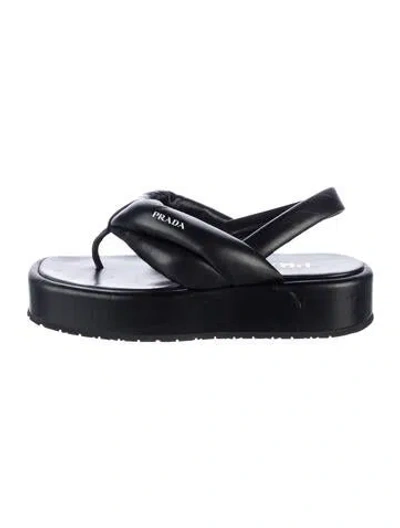 Pre-owned Prada Leather Flip Flops In Black