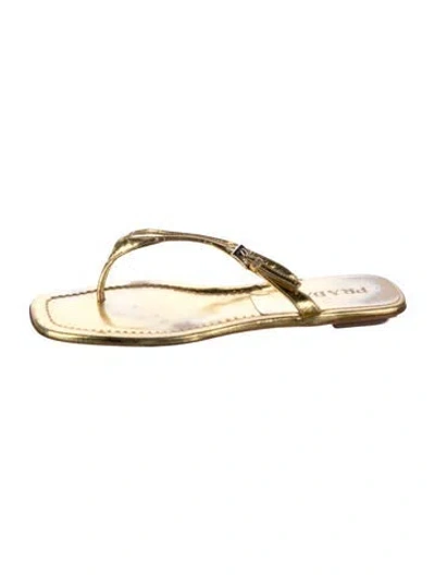 Pre-owned Prada Leather Flip Flops In Gold