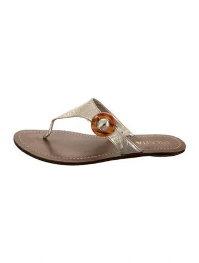 Pre-owned Prada Leather Flip Flops In Gold/metallic