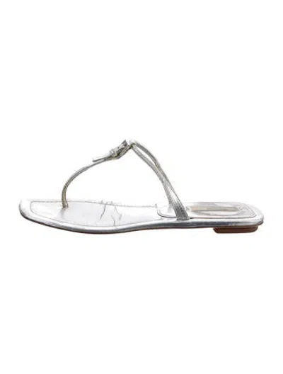 Pre-owned Prada Leather Flip Flops In Metallic/silver