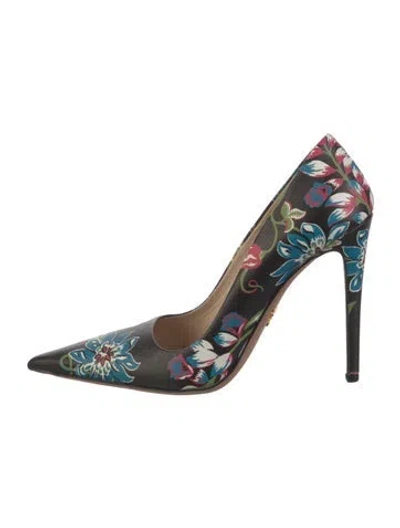 Pre-owned Prada Leather Floral Print Pumps In Black