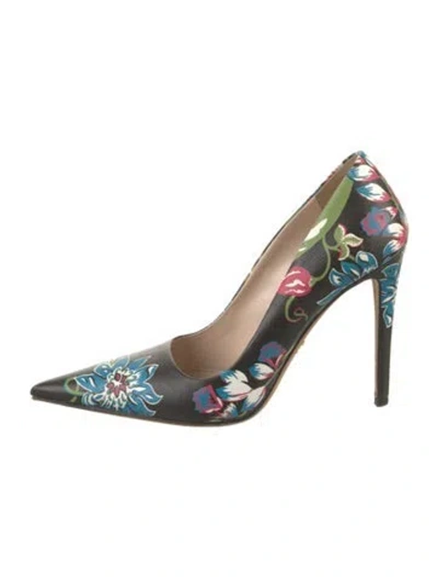 Pre-owned Prada Leather Floral Print Pumps In Black/blue