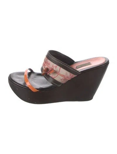 Pre-owned Prada Leather Floral Print Slides In Brown/orange/pink