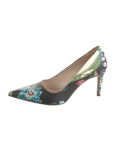 Pre-owned Prada Leather Floral Print Slingback Pumps In Black
