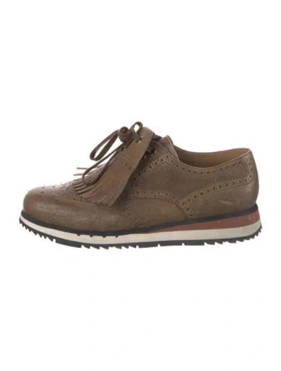 Pre-owned Prada Leather Fringe Trim Accent Brogues In Brown