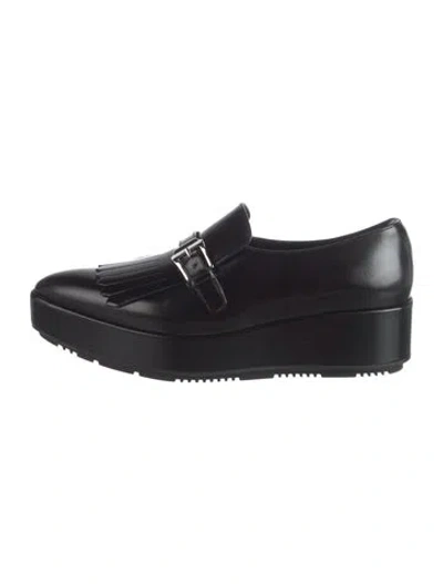 Pre-owned Prada Leather Fringe Trim Accent Loafers In Black