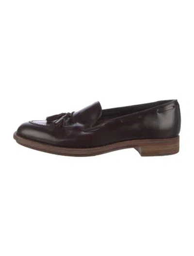 Pre-owned Prada Leather Fringe Trim Accent Monk Straps In Brown