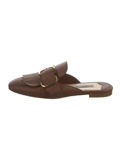 Pre-owned Prada Leather Fringe Trim Accent Mules In Brown
