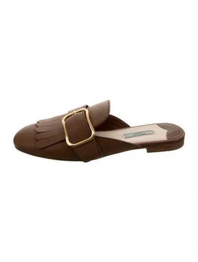 Pre-owned Prada Leather Fringe Trim Accent Mules In Brown