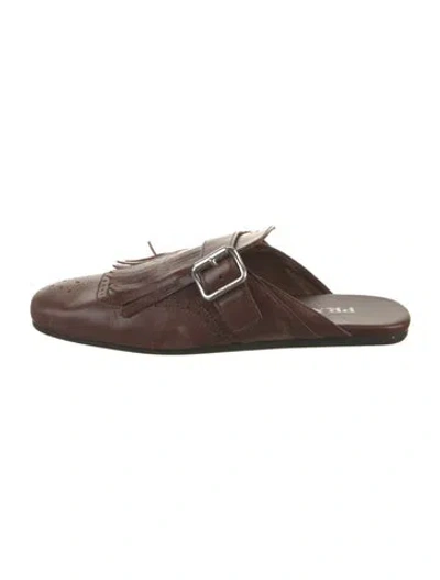 Pre-owned Prada Leather Fringe Trim Accent Mules In Brown