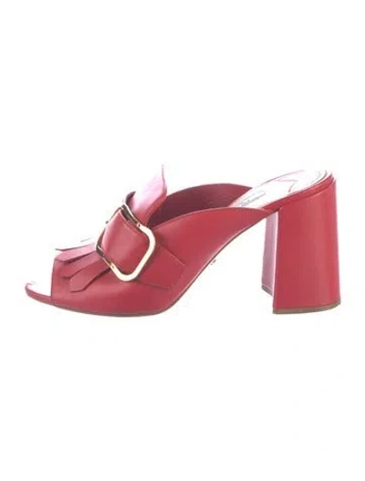 Pre-owned Prada Leather Fringe Trim Accent Mules In Red