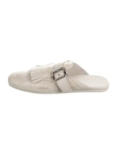 Pre-owned Prada Leather Fringe Trim Accent Mules In White