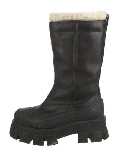 Pre-owned Prada Leather Fur Trim Boots In Black