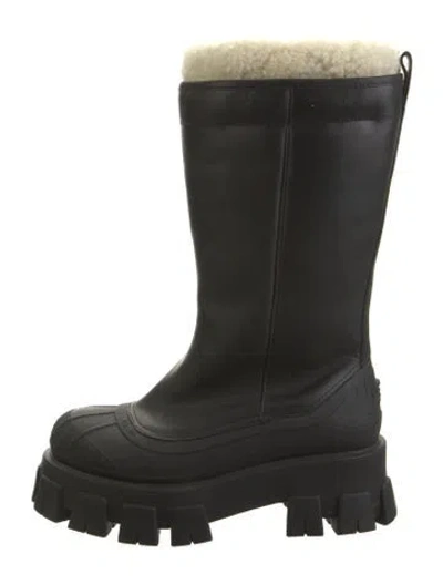 Pre-owned Prada Leather Fur Trim Snow Boots In Black/green