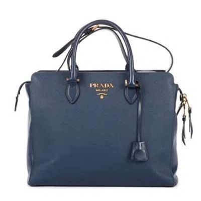 Pre-owned Prada Leather Galleria Tote In Blue