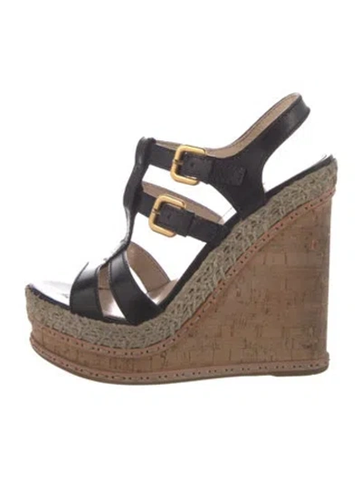 Pre-owned Prada Leather Gladiator Sandals In Black