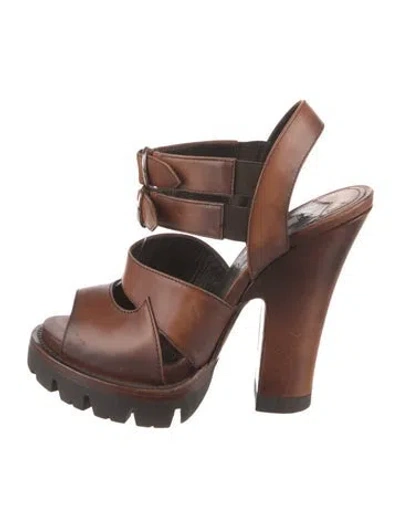 Pre-owned Prada Leather Gladiator Sandals In Brown