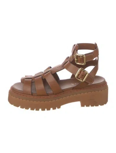 Pre-owned Prada Leather Gladiator Sandals In Brown