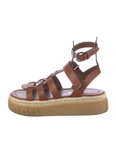 Pre-owned Prada Leather Gladiator Sandals In Brown