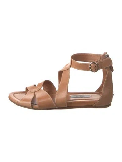 Pre-owned Prada Leather Gladiator Sandals In Neutral