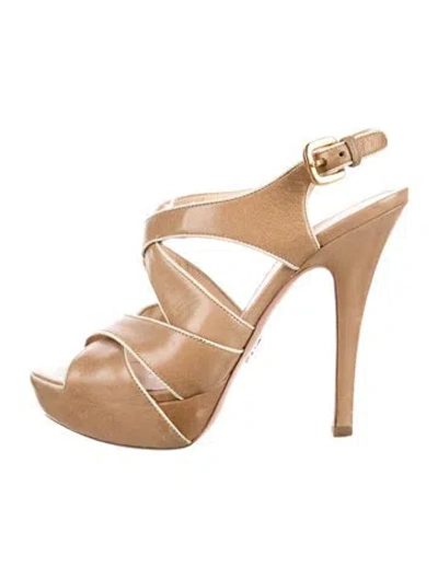 Pre-owned Prada Leather Gladiator Sandals In Neutral