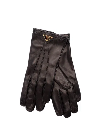 Prada Leather Gloves In Black  