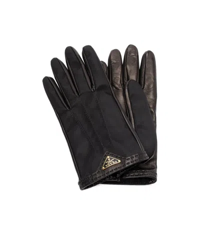 Prada Leather Gloves In Black