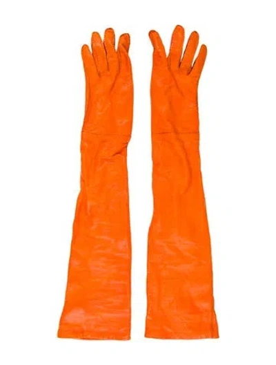 Pre-owned Prada Leather Gloves In Orange
