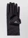 PRADA LEATHER GLOVES WITH ZIPPERED POCKET AND STITCHED DETAILING