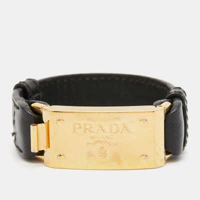 Pre-owned Prada Leather Gold Tone Bracelet