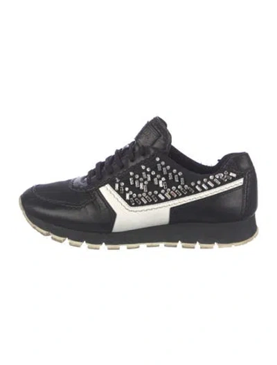 Pre-owned Prada Leather Graphic Print Athletic Sneakers In Black