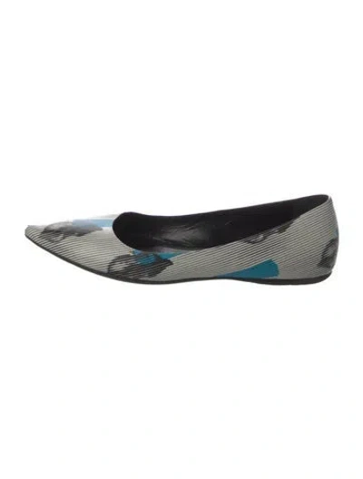 Pre-owned Prada Leather Graphic Print Ballet Flats In Silver