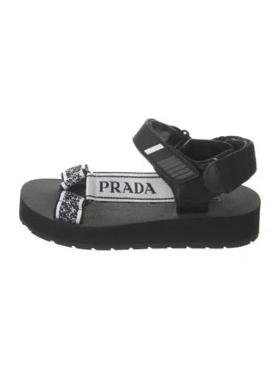 Pre-owned Prada Leather Graphic Print Espadrilles In Black