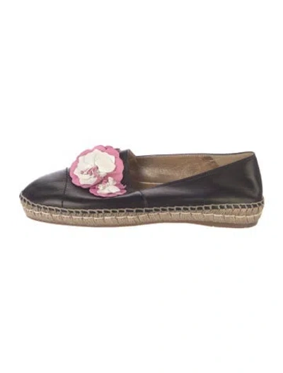 Pre-owned Prada Leather Graphic Print Espadrilles In Black