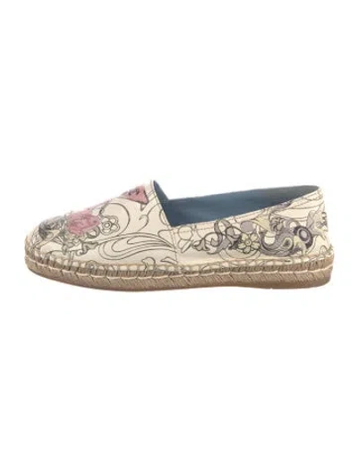 Pre-owned Prada Leather Graphic Print Espadrilles In Neutrals