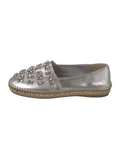 Pre-owned Prada Leather Graphic Print Espadrilles In Silver