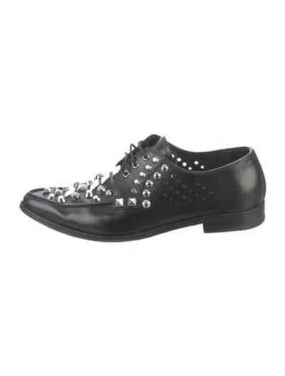 Pre-owned Prada Leather Graphic Print Oxfords In Black