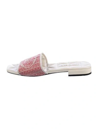 Pre-owned Prada Leather Graphic Print Slides In Red