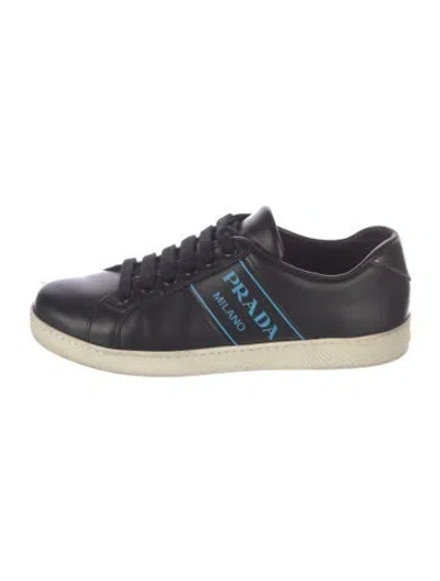 Pre-owned Prada Leather Graphic Print Sneakers In Black