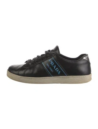 Pre-owned Prada Leather Graphic Print Sneakers In Black