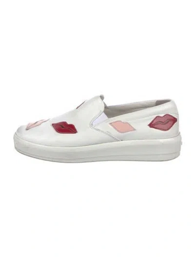 Pre-owned Prada Leather Graphic Print Sneakers In White