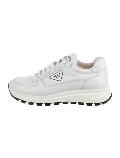 Pre-owned Prada Leather Graphic Print Sneakers In White