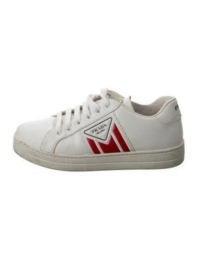 Pre-owned Prada Leather Graphic Print Sneakers In White