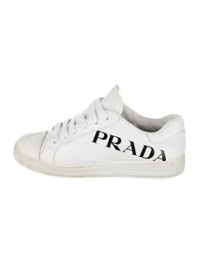 Pre-owned Prada Leather Graphic Print Sneakers In White